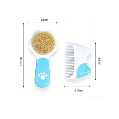 Baby Hair Brush Set, Natural Soft Goat Hair Brush and Comb for Newborn Toddler, Blue