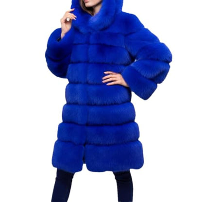 Lisa Colly Women Plus Size Faux Fur Jacket Big Hooded - color: Blue, size: Medium