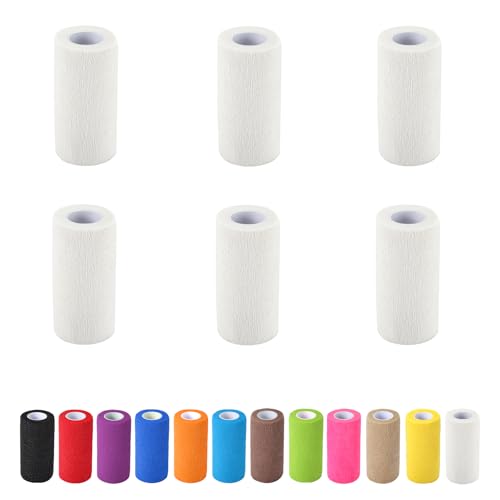 6 Pack Self Adhesive Bandage Wrap, 4 in x 5 Yards Vet Wrap Tape, White