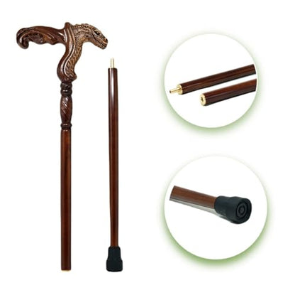 Hand Carved Wooden Walking Cane with Ergonomic Handle and Rubber Tip for Men and Women - Fashionable Unique Walking Stick for Seniors - 37 inch - style: Crocodile