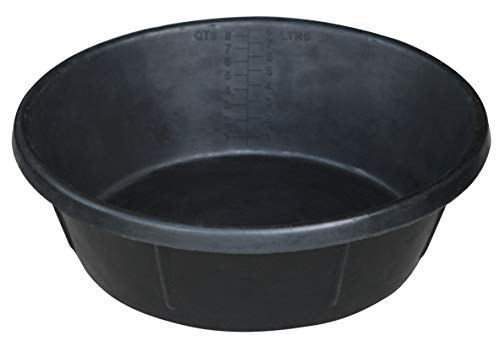 Rubber Pan (Black) Heavy Duty Rubber Utility Bucket for Feeding, Watering, & Storage (8 Quart) (Item No. RT00244)