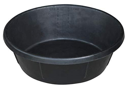 Rubber Pan (Black) Heavy Duty Rubber Utility Bucket for Feeding, Watering, & Storage (8 Quart) (Item No. RT00244)