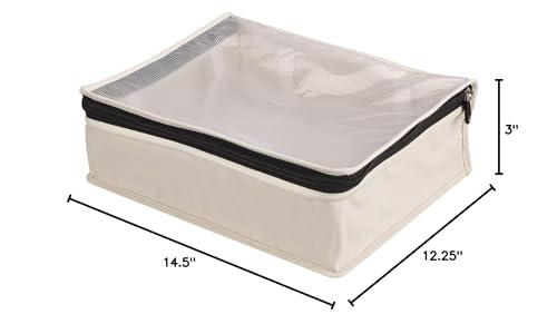 Household Essentials Canvas Sweater Storage Bags, 2-Pack, Breathable Cotton, Under-Bed Zippered Storage with Clear Top Window, Stackable, Cedar Insert Compatible (Not Included), Natural - size: 2 pack sweater bag, style: Sweater Bags