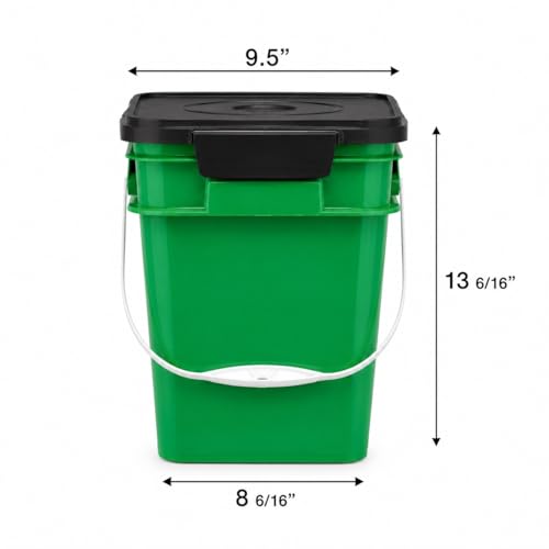 House Naturals 4 Gallon Square Food Grade Bucket Pail with Plastic Handles and Lid (Pack of 3) Made in USA containers (Green) - color: Green