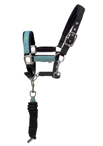 Horse Halter Glitter Nylon Adjustable Padded Lead Rope 606217-M - color: Turquoise Glitter, size: Miniature