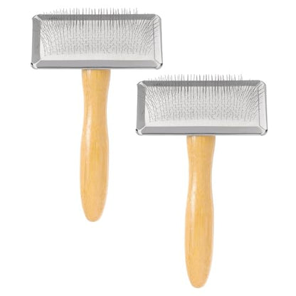 MECCANIXITY 2 Pcs Wool Carder, Hand Carding Brush 2 Medium Wooden Pet Grooming Tool for Needle Felting Pet Grooming Weaving Craft Supplies, Silver, Wood Color - style: 2 Medium
