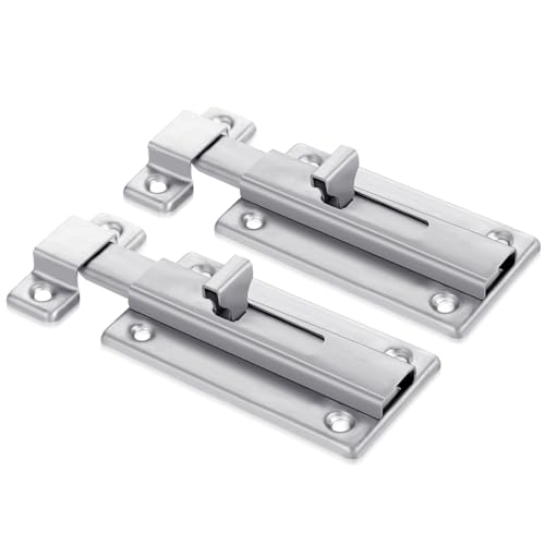 2 Pieces Bathroom Stall Door Latch 4 inch Door Bolts with Screw Stainless Steel Latch Sliding Door Lock Mounted Slide Bolt Silver Sliding Lock Bolt Bathroom Stall Hardware for Internal Doors