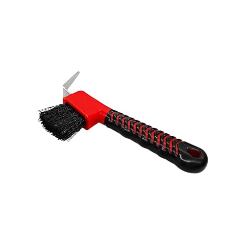 Red Horse Hoof Pick Brush, Soft Grip Handle with Stiff Bristles for Effective Hoof Cleaning Portable Grooming Tool - color: Red