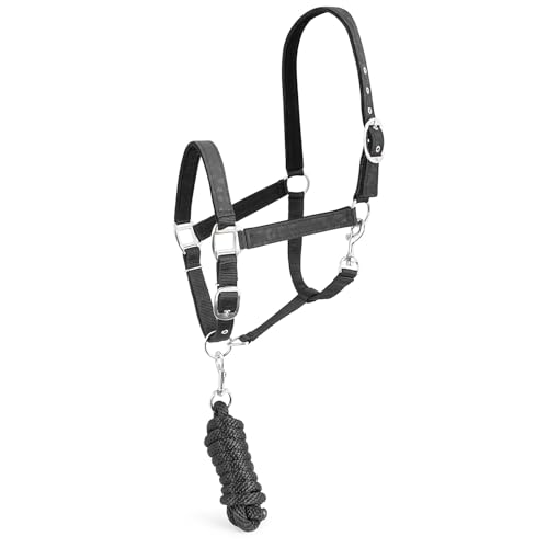 Jeffers Poplar Head Adjustable Padded Nylon Halter & Matching Lead Set with Quick Snap for Horses, Full Size Horse Halter with Padded Noseband & Crown, Equestrian Training Tack for Stable or Ranch Us - color: Covert Cheetah