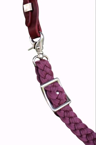 CHALLENGER Roping Knotted Horse Tack Western Barrel Reins Nylon Braided 8 Ft. Purple Snaps 60709 - color: Burgundy