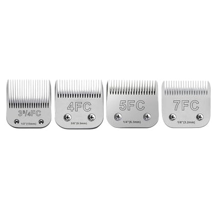 4Pack Dog Grooming Blades Compatible with Andis Dog Clippers,Dog Clipper Blades Compatible with Oster A5,Wahl km10 Dog Clippers for Animal Dog Cat Horse,Stainless-Steel Blade Sharp - size: 3FC+4FC+5FC+7FC-04