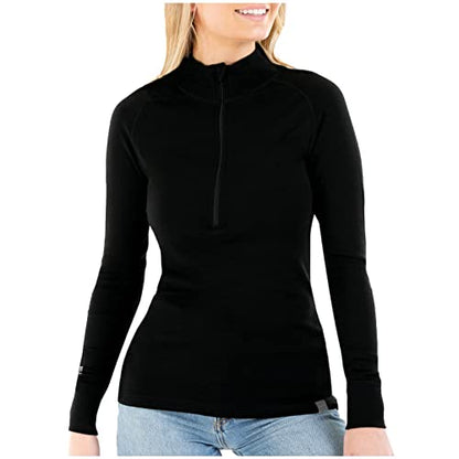 MERIWOOL Womens Base Layer 100% Merino Wool Midweight 250g Half Zip Sweater for Women - color: Black, size: Medium