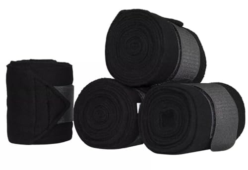 Fleece Horse Polo Wraps Set of 4 Bandages 4" Width, 3 Meters Length (Black)