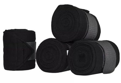 Fleece Horse Polo Wraps Set of 4 Bandages 4" Width, 3 Meters Length (Black)