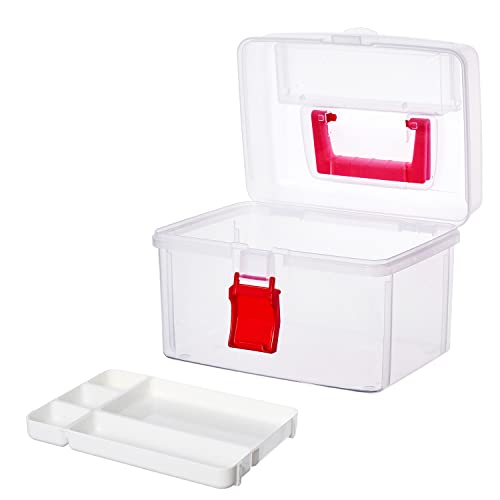 MyGift 10 Inch Clear First Aid Bin with Tray & Quick Access Lid, Red - color: Red