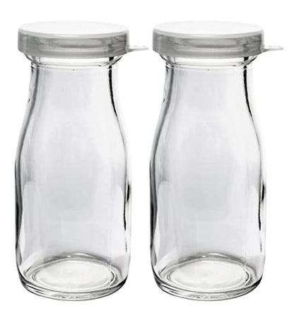Old Fashioned Heavy Clear Glass Half Pint Milk Bottle, Decanter Cream Server. With Lid (2 pack)