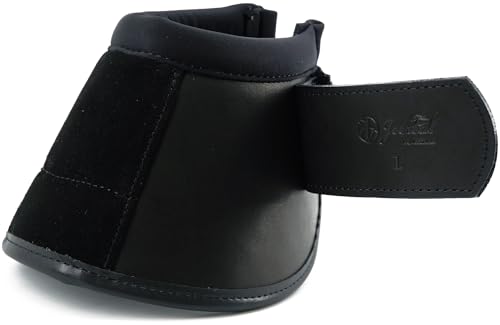 Jeereal No Turn Bell Boots Hoof Protection,Shock Absorbing, Water-Repellent,with Anti-Spin Fastening System |Neoprene,Waterproof Cloth,Genuine Leather (Black, Cob (Medium)) - color: Black, size: Cob (Medium)