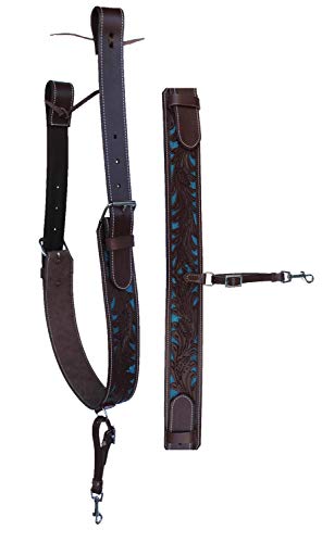Horse Western Floral Tooled Leather Rear Flank Saddle Cinch w/Billets 9778BR