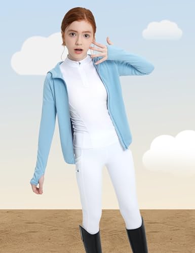 FitsT4 Sports Girls Fleece Horse Riding Jackets Hoodie Kids Equestrian Shirts Full Zip Up Long Sleeve Thumbholes for Winter
