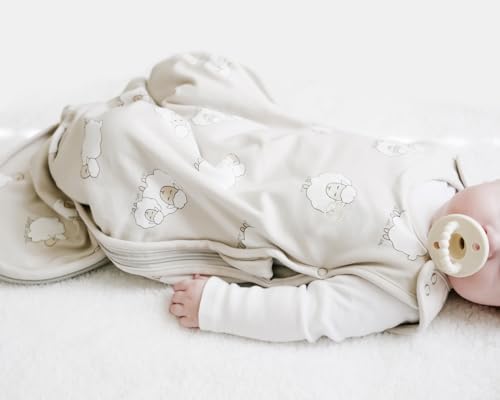 Woolino Merino Wool & Organic Cotton Baby Sleep Sack 2-24 Months – Ultimate 4-Season Baby Sleeping Bag, Universal Size Wearable Blanket, 2-Way Zipper & Adjustable Fit, Year-Round Use - Sheep - color: Sheep