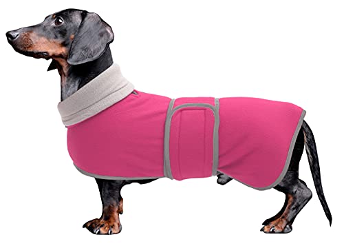 Dachshund Coats Sausage Dog Fleece Coat in Winter Miniature Dachshund Clothes with Hook and Loop Closure and high vis Reflective Trim Safety - Pink - S - color: Pink, size: Small(Back: 14"-15"in)