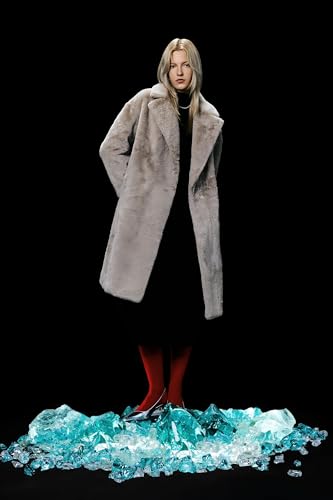 Orolay Women's Fuzzy Fleece Winter Jacket Faux Fur Lapel Coat Mid-Length Sherpa Teddy Coat - color: Grey, size: X-Large
