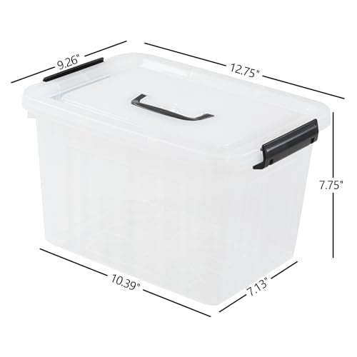 12 Quart Storage Box with Handle, 6 Pack Latching Container Bin | Clear, Stackable, Plastic Lidded Storage Bin - size: 12 Quart