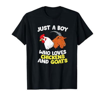 Just a Boy Who Loves Chickens and Goats T-Shirt - color: Black, size: Medium