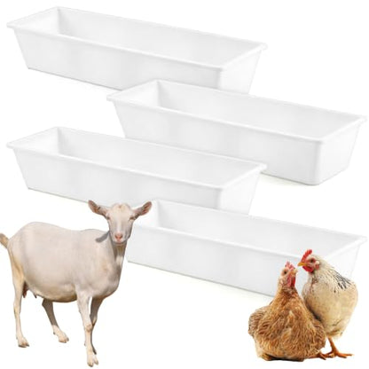Geelin 4 Pcs 12 Gallon/48 Quart Plastic Livestock Water Trough, White - color: White, size: 12 Gallon/48 Quart