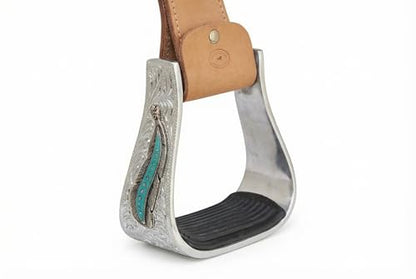 CHALLENGER Horse Western Aluminum Feather Engraved Saddle Stirrups 51245