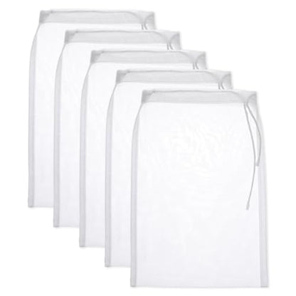 5 Pcs Mesh Strainer Bag, 6 x 7.8 Inch Reusable Nut Milk Bag Nylon Fine Mesh Straining Brew Bag Cheese Cloth Bags Food Juicer Bags for Straining Fruit Juice Coffee Home Brewing Wine Yogurt Tea