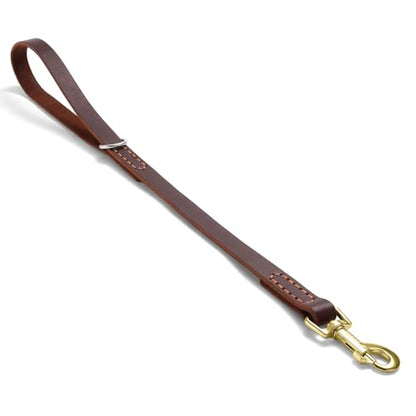 Leather Dog Leash, Strong Traffic Pet Short Lead & Heavy Duty Metal Hook for Training and Walking. (1.5ft L x 1.8cm W) - size: 1.5 ft L x 0.75 in W