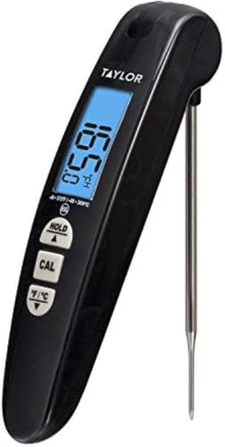 Taylor Digital Turbo Instant Read Thermocouple Meat Food Grill BBQ Cooking Kitchen Thermometer, Folding Probe, Black (Pack of 12) - color: Black, size: 1 EA (Pack of 12)