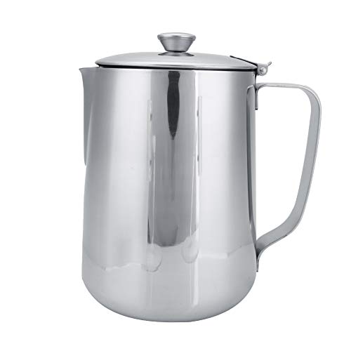 Stainless Steel Coffee Cup Mug Milk Frothing Pitcher Jug with Lid for Latte Coffee Art for Office Kitchen(1000mL) - size: 1000mL