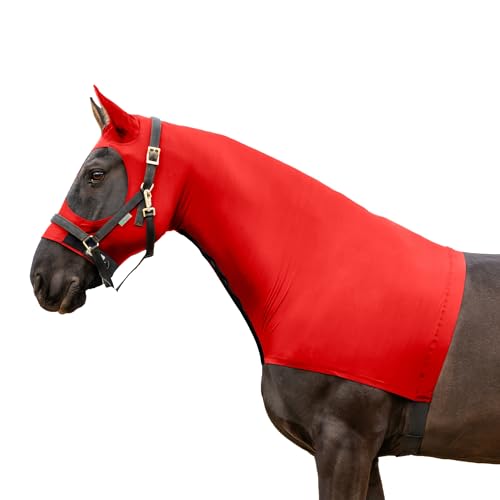 Resistance Horse Hood Slinky Lycra Zippered Mane Braid Shoulder Guard - Horse Sleazy Slickers Care Sheet - color: Red, size: Small