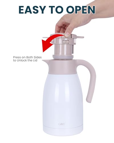 GiNT 50.7 Ounces Stainless Steel Thermal Coffee Carafe with Lid/Double Walled Vacuum Thermal Carafe / 12 Hour Heat Retention (White, 1.5L) - color: White, size: 50.7 Ounces