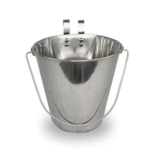 9 Quart Stainless Steel Bucket with Dual Hook | Perfectly Fits on Kennels, Cages and Critter Crates | Heavy Duty Bucket for Pets Cleaning & Food Prep - Flat Sided Pail - size: 9 Quart - Hooked