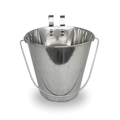 9 Quart Stainless Steel Bucket with Dual Hook | Perfectly Fits on Kennels, Cages and Critter Crates | Heavy Duty Bucket for Pets Cleaning & Food Prep - Flat Sided Pail - size: 9 Quart - Hooked