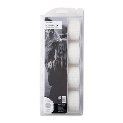 OVIK Health PowerFlex Equine – Extra Strong Self-Adhering Bandage Wrap – Wound Care, Compression & Support Bandage for Horses, Cows & Dogs – White, 4 inch, 4 Rolls (Resealable Case) - color: White