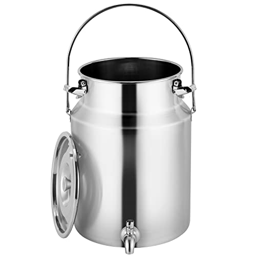 304 Stainless Steel Milk Can with Spigot 2.6 Gallon 10 Liter Metal Water Beverage Drink Dispenser Milk Pail Milk Bucket for Milk Wine Oil
