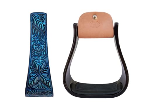 CHALLENGER Horse Western 5" Wide Barrel Racer Black Aluminum Engraved Show Stirrups 51248 - color: Black Turquoise