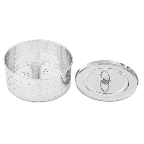 KSJONE Stainless Steel Round Paneer Maker/Mould/Strainer Perfect for Making Delicious Tofu, Stainless Steel Paneer Maker with Top Pressing Lid - Size 5.5"W x 5.5"L x 2.3"H inches - size: Round
