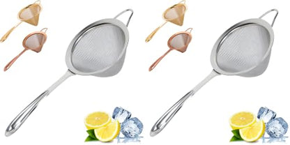 A Bar Above Stainless Steel Fine Mesh Cocktail Strainer, 304 Conical Sieve with Ergonomic Handle, Rustproof Bartender Tool for Double-Straining Tea, Coffee, Kombucha, and Culinary Prep (Pack of 2) - color: Stainless Steel, size: Regular (Pack of 2)
