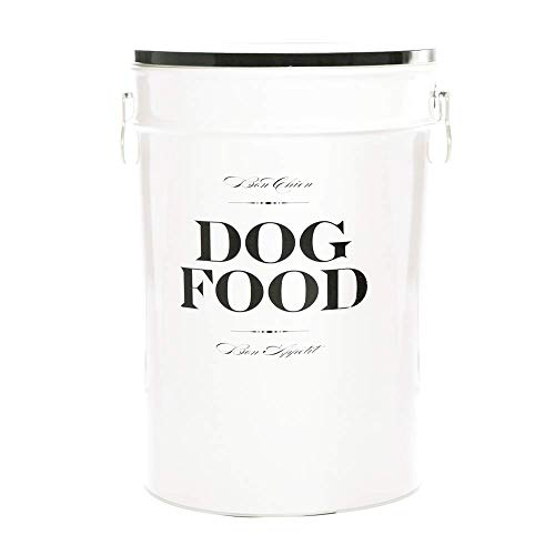 Harry Barker Bon Chien Dog Food Storage Canister – Medium 6.5 gallons, Airtight Stainless Steel Pet Food Container, Stylish Kitchen Counter Dog Kibble Storage with Easy-Open Lid - White - color: Black & White