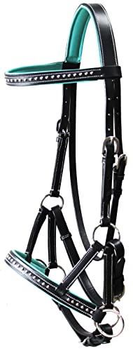 CHALLENGER Horse Western Horse Western English Leather Bitless Sidepull Bridle Reins Turquoise 7708TR-C