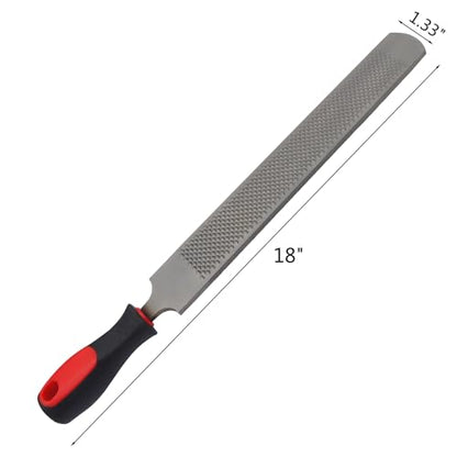Double-Sided Hoof Rasp, 18 Inch Farrier File Tool with Ergonomic Rubber Handle, Carbon Steel Horseshoe File for Trimming Horse Goat Cow Donkey Hooves – Heavy-Duty Animal Hoof Care Tool - size: 18''