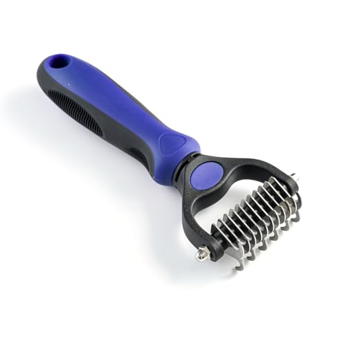 WePet Grooming Rake for Dogs & Cats, Double-Sided Deshedding Brush, Extra-Wide Dematting Tool, Slicker Comb for Undercoat & Loose Hair Removal, Reduces Shedding by 95%, Blue, Small - color: Blue, size: Small
