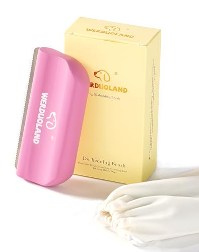 Deshedding Brush for Dogs and Cats, Wooden Ergonomic Handle | For short, long, double-coated dogs and cats. Gently removes loose undercoat without scratching. Wooden ergonomic grip. - color: pink