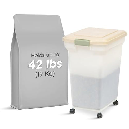 IRIS USA Dog Food Storage Container, Up to 40 lbs, Almond, Made in USA - color: Almond, size: 40 lbs