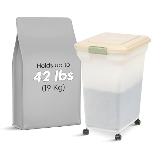 IRIS USA Dog Food Storage Container, Up to 40lbs, Almond/Pearl, Made in USA - color: Almond/Pearl, size: 40 lbs
